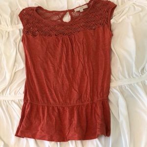 Orange, lace, short sleeve shirt